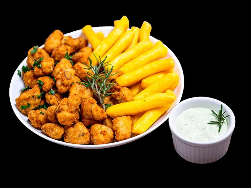 Cubos de Frango com Polenta